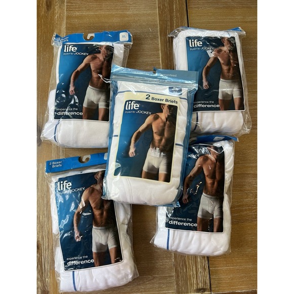 Lot Of 5 Packs Of 2 Vintage Jockey Life Boxer Briefs XL white NOS